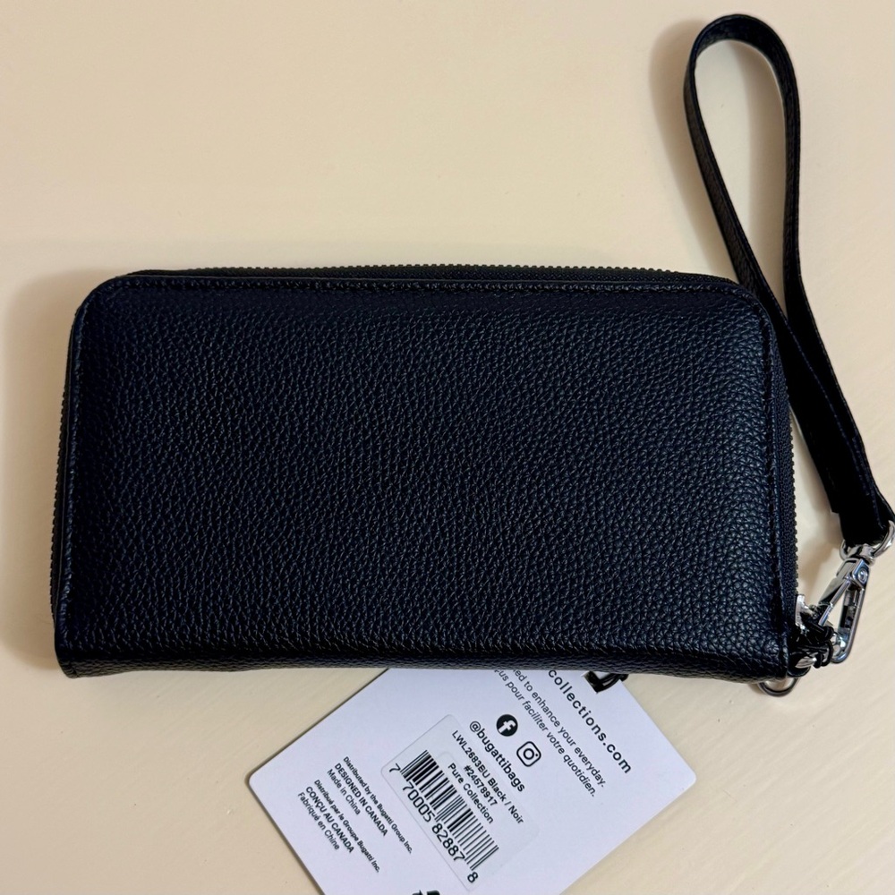 Black Textured Leather Wristlet Wallet Clutch by Bugatti NEW! - Picture 3 of 7